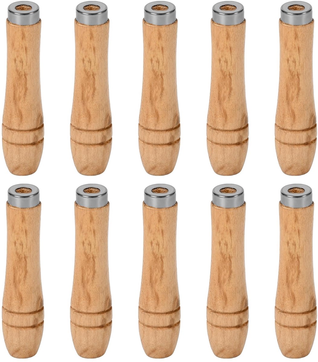 Dailygoods- Houtvijlgreep 10 Stuks - Veiligheidsvijlgreep - Antislip Handgreep - Duurzaam Hout - Ergonomisch Ontwerp - Metalen Veiligheidsringen - Vijlhandgreep