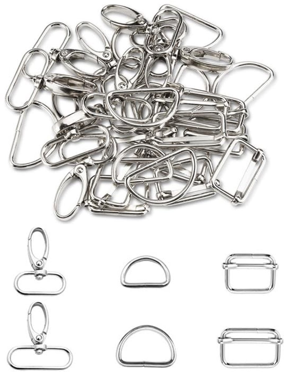 Dailygoods- Karabijnhaak Draaibaar - 30 Stuks - D-Ringen - Tas Accessoires - Rugzak Gesp - Metaallegering - 25mm/32mm - Tasgesp