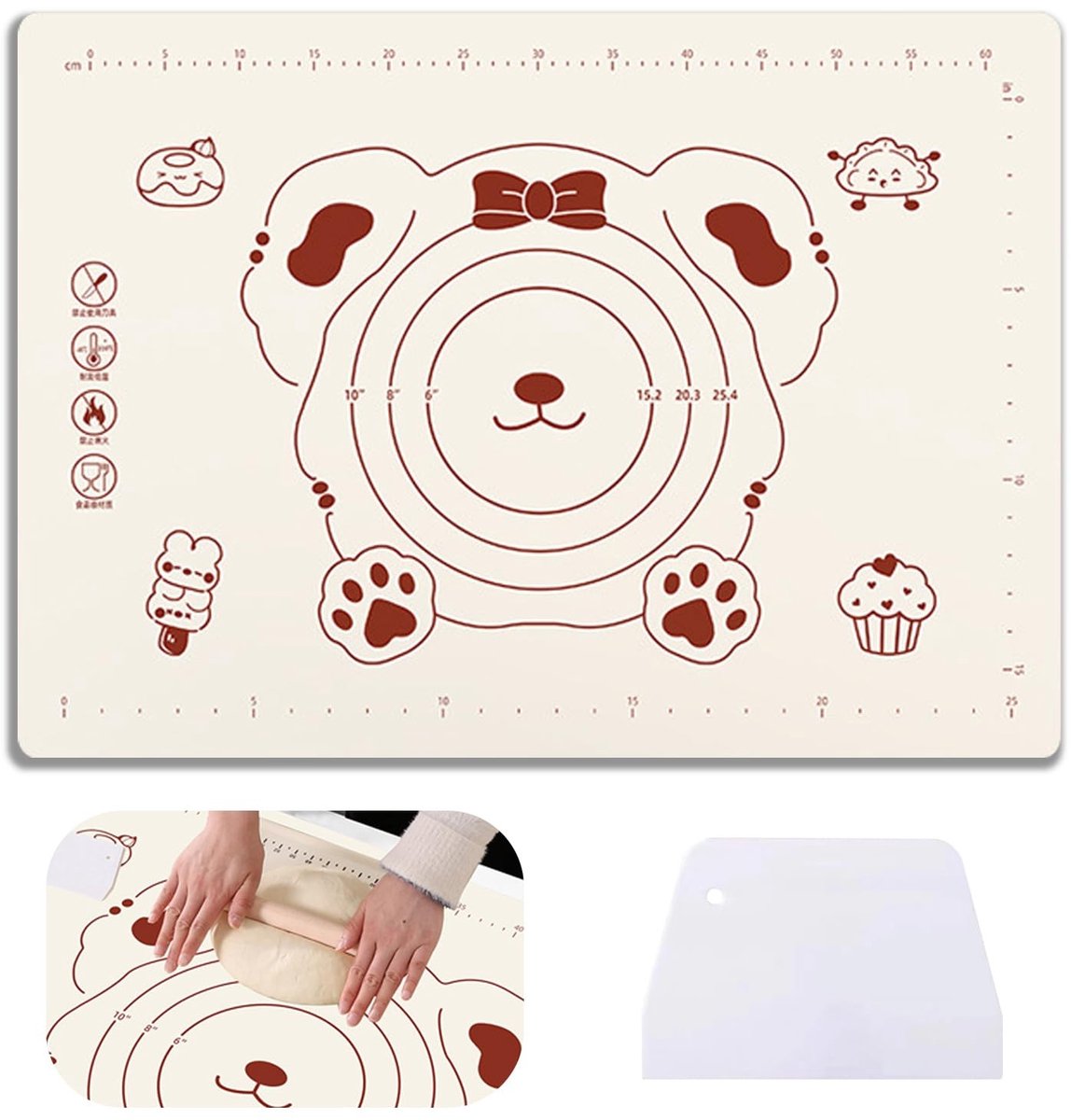 Dailygoods- Bakmat 50x40 cm - Antiaanbaklaag - Antislip - Deegschraper - Herbruikbaar - Veilig voor oven/magnetron - Deegmat