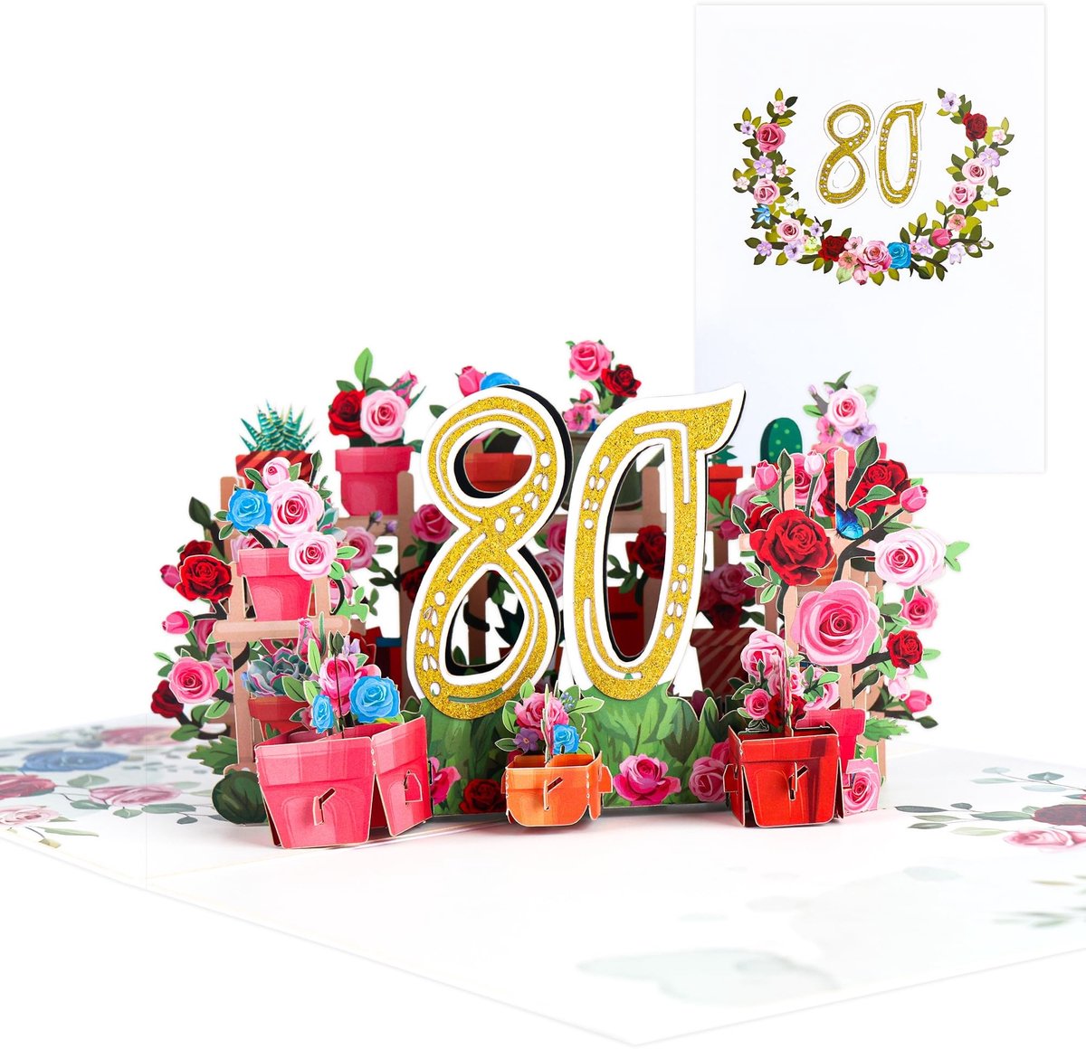 Dailygoods- Pop-upkaart 80e Verjaardag - 3D Wenskaart - Bloemen Pop-upkaarten - Verjaardagskaart - Creatief Aandenken - Stijlvol Ontwerp