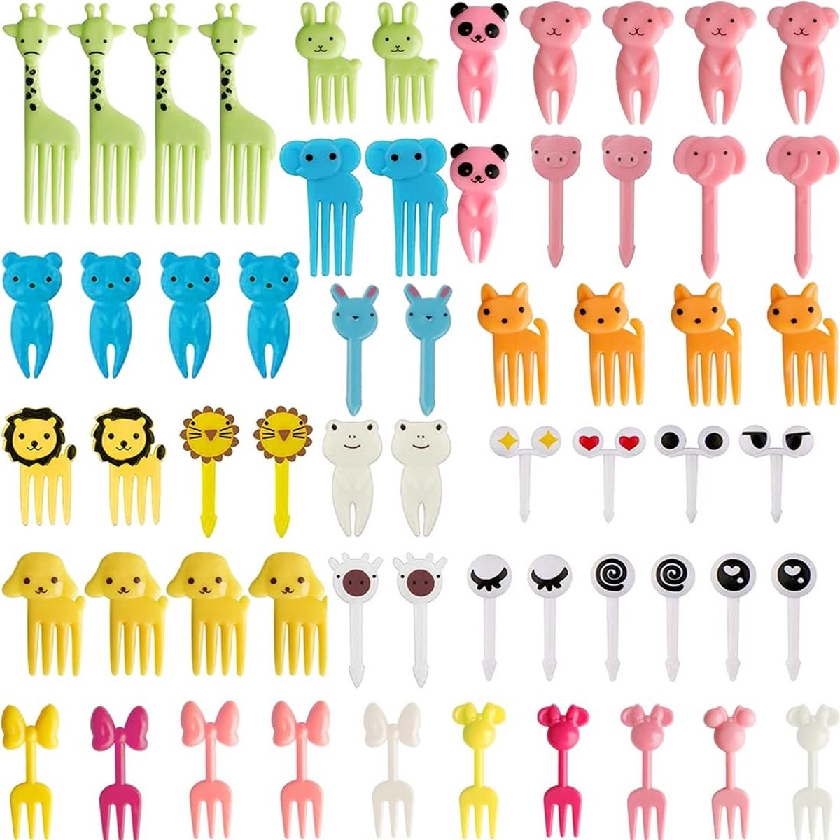 Dailygoods- Fruitvorken Set van 60 Stuks - Herbruikbare Mini-Vorken - Dierenvormen - Snackprikkers - Veilig ABS-Materiaal - Voor Feestjes en Broodtrommels