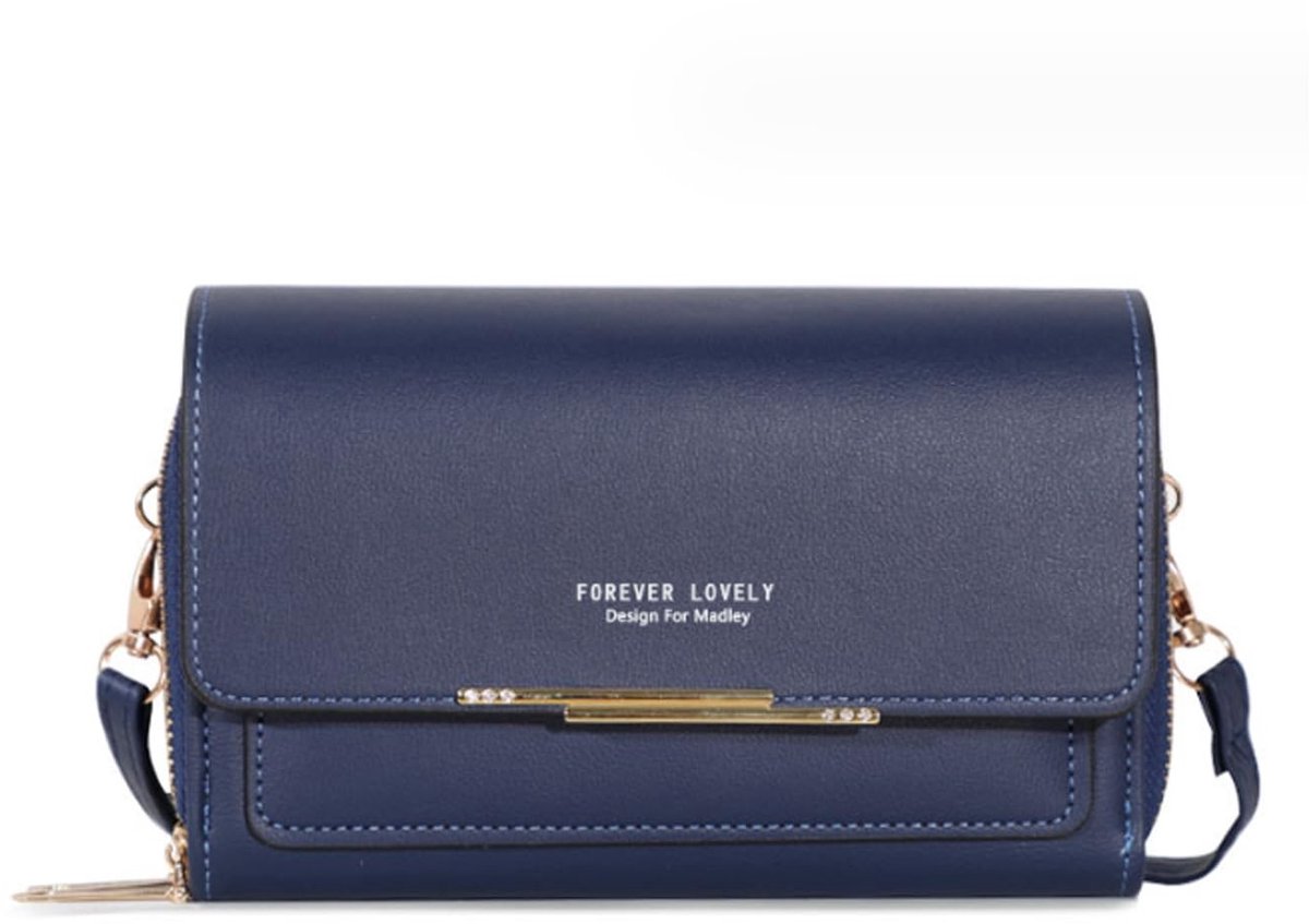 Dailygoods- Schoudertas Dames - PU Leer - Verstelbare Schouderband - Handtas Klein - Handtas voor Mobiele Telefoon - Donkerblauw - Antiroest Sluiting