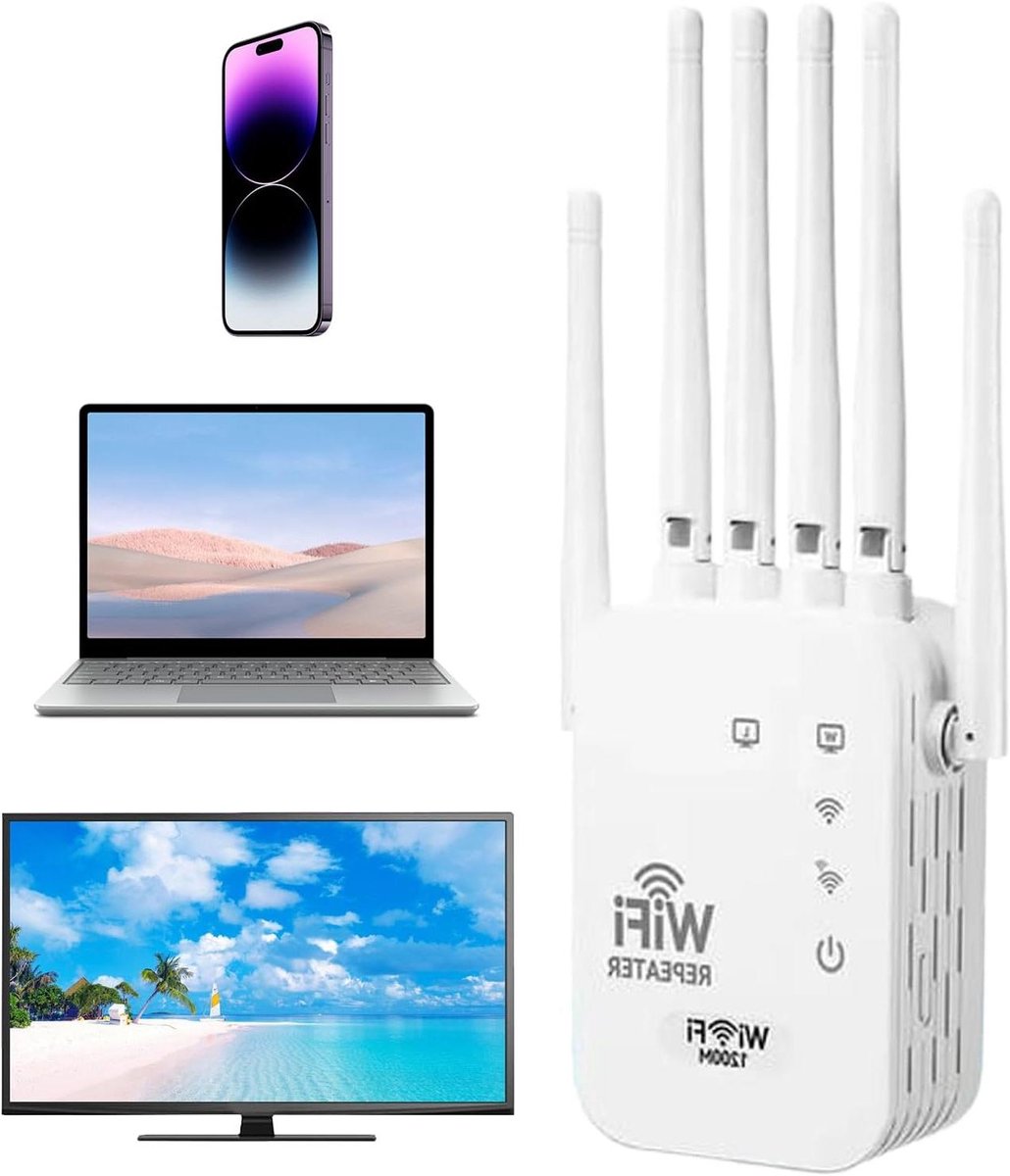 Wifi Versterker - Signaal Booster - Internet Uitbreiden - 1200Mbps Snelheid - 1115 vierkante meter - Wit