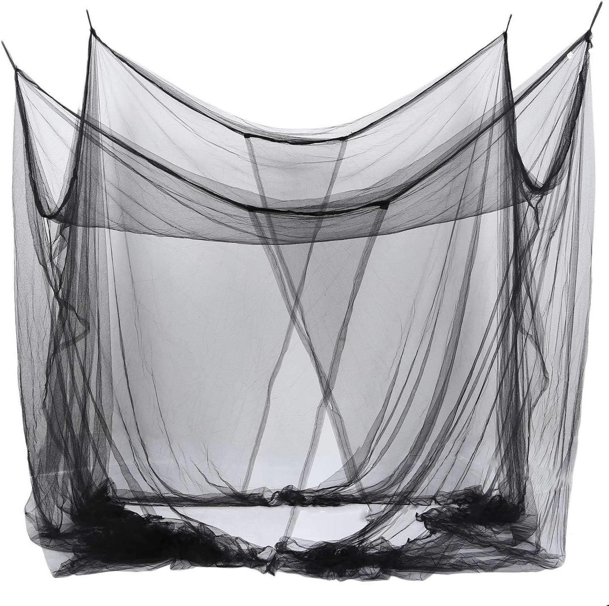 Bed Netten Luifel - Klamboe Vier Hoeken - Slaapkamer Decoratie - Vier Openingen - 190x210x240 cm - Zwart