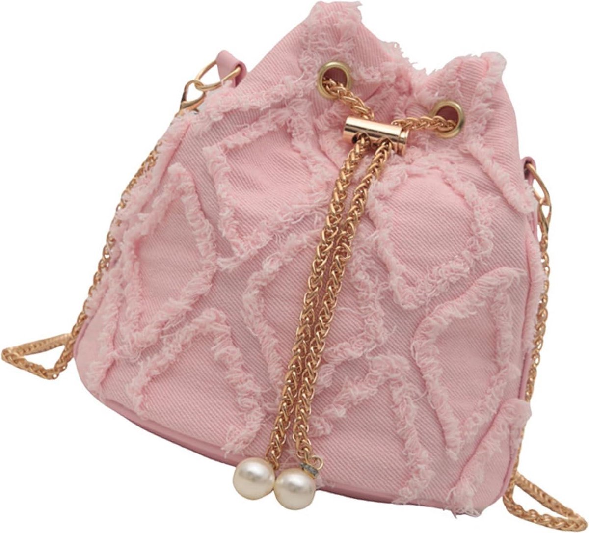 Denim Bucket Bag - Jeans Tas - Casual Gebruik - Verstelbare Schouderketting - Niet Vermeld - Blauw