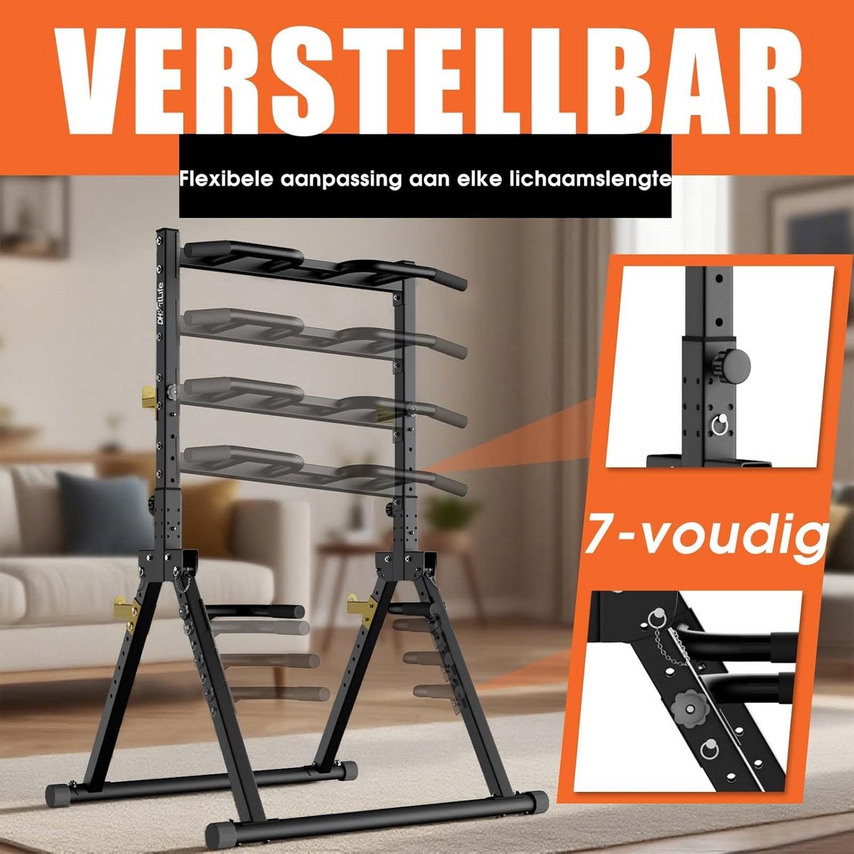 DH FitLife Opvouwbare Power Tower Dip Station | Vrijstaande optrekstang tot 150 kg met dipbars en haltersteunen | Krachtstation Krachttoren | Fitnessstation | Power Rack voor Thuisgym thumbnail 6