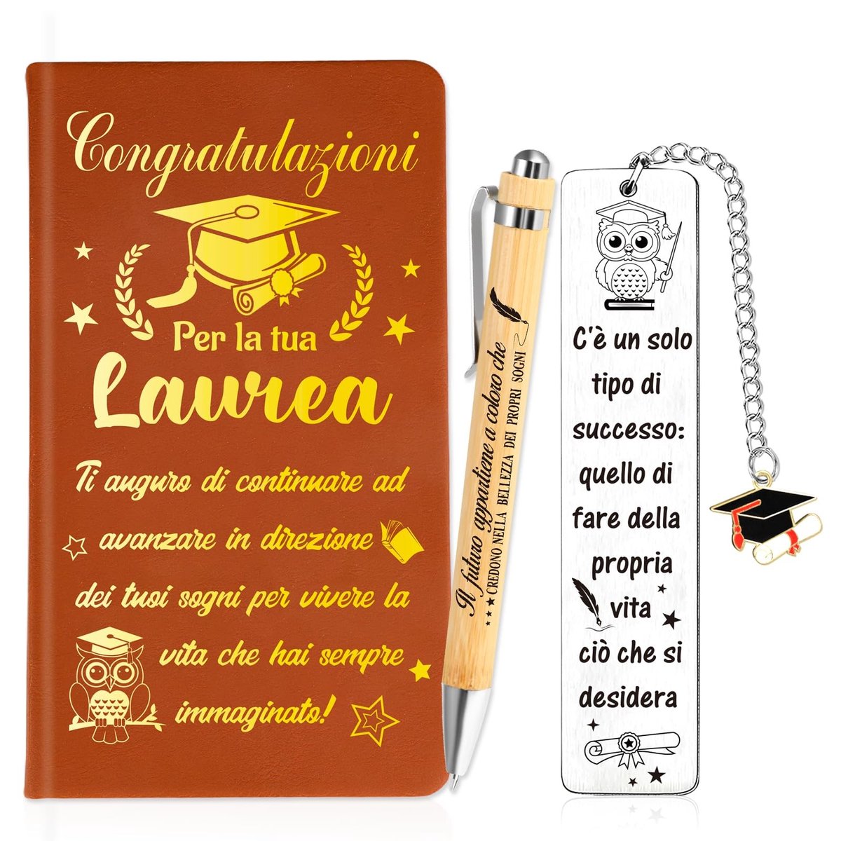 Dailygoods- Notitieboek Afstuderen - Balpen - Bladwijzer - Kraftpapieren Tas - Duurzaam Papier - Perfect Cadeau - Notitieboekje
