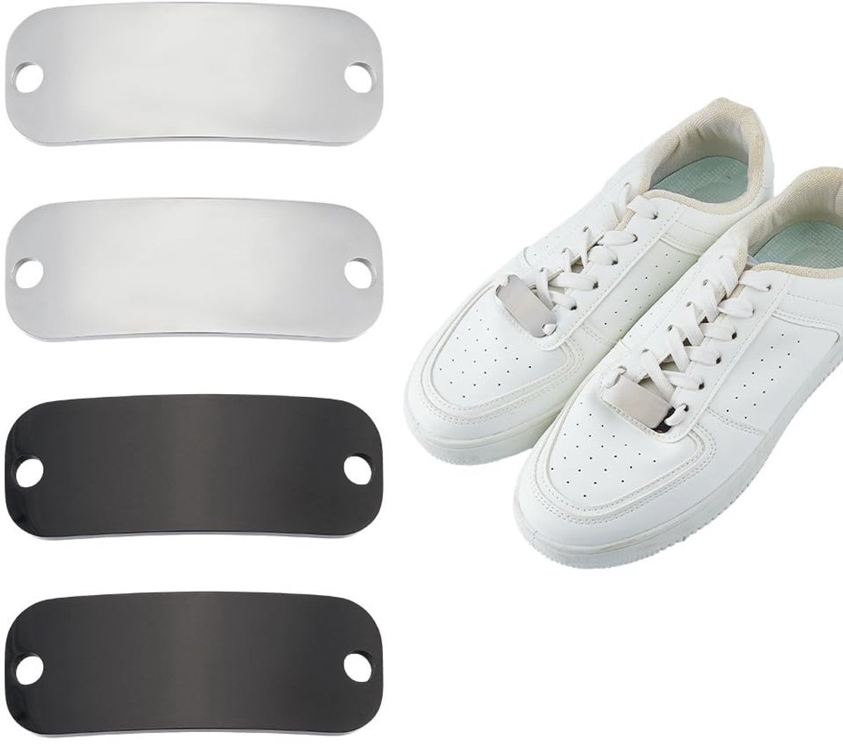 Dailygoods- Schoenveter Charm Set - 4 Stuks Roestvrij Staal - Connectorbedels - Gebogen Rechthoek - Gepersonaliseerde Decoratie - Eenvoudige Installatie - Schoengespen