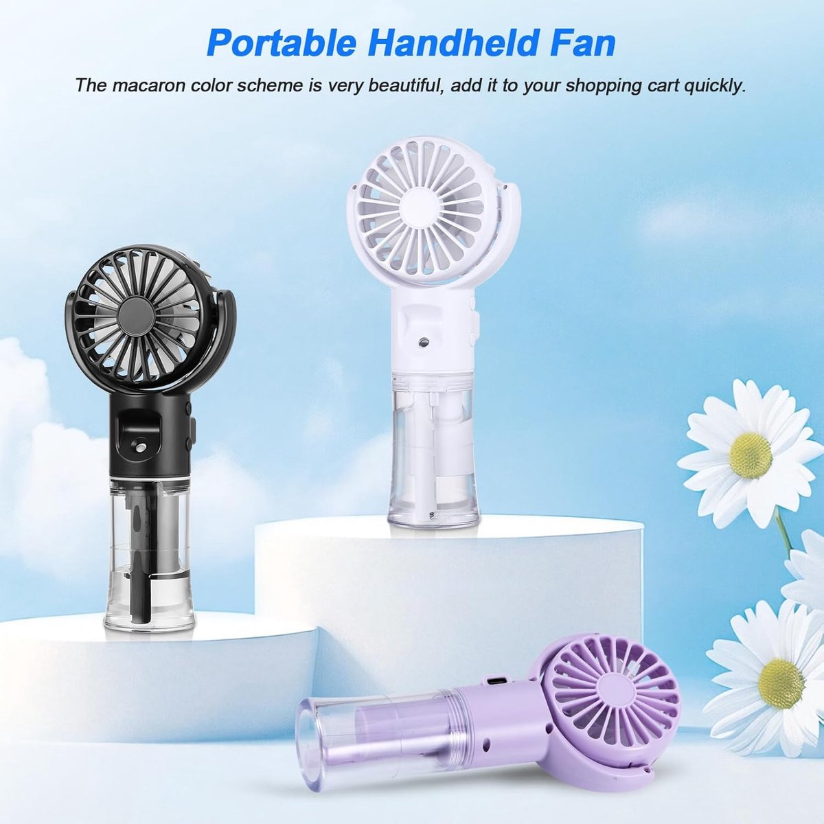 2-in-1 Handventilator met Waternevel - 4 snelheden - 4000mAh - Stille - Mini Fan Oplaadbaar - USB-C - Koel en hydrateer overal - Verkoelende Airflow - Draagbare Mini Ventilator - ideaal voor kantoor, reizen, wandelingen of het strand - zwart thumbnail 5