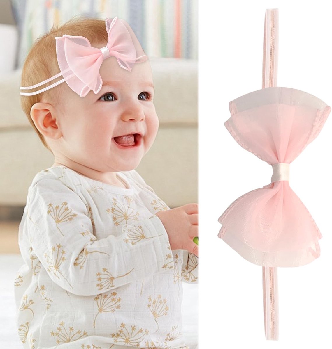 Dailygoods- Hoofdband Zacht Elastisch - Haarband Babymeisje - Strik - Roze - Perfect voor Pasgeborenen - Ideaal Cadeau