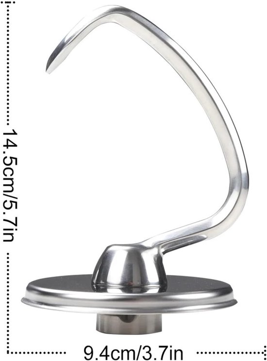 Deeghaak - Mixer Accessoire - Deeg Kneden - Roestvrij Staal - 4.5QT 5QT van Merkloos — afbeelding 4