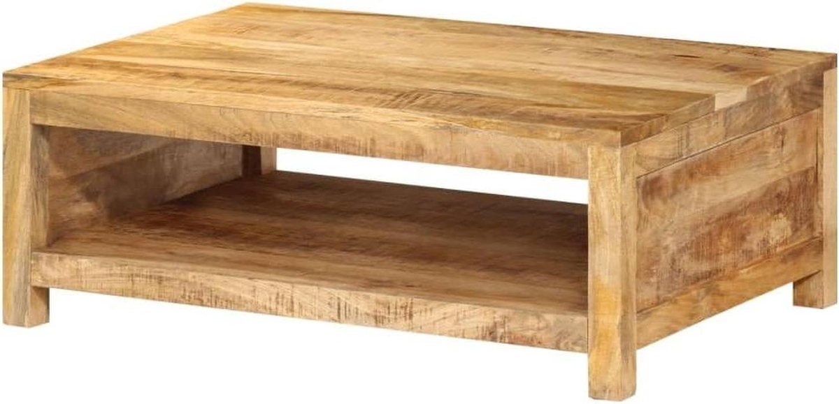 Salontafel Mangohout - Bijzettafel Hout - Woonkamer Inrichten - Ruim Opbergvak - 80x55x30 cm - Naturel