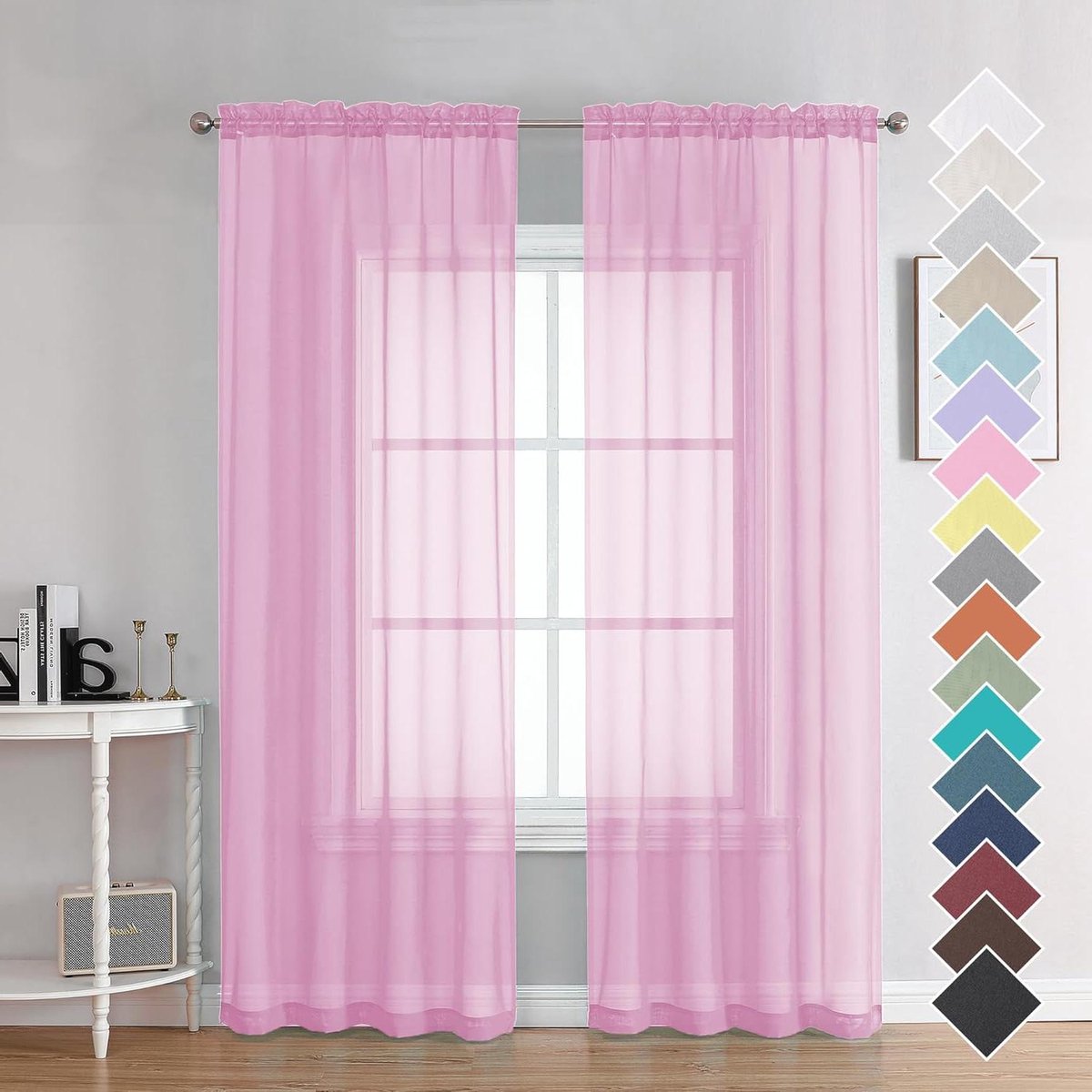 OVZME Sheer Curtains 96 Inch Length 2 Pieces, Rod Pocket Voile Curtains for Bedroom Living Room, Semi-Sheer Curtain Panels for Garden/Patio/