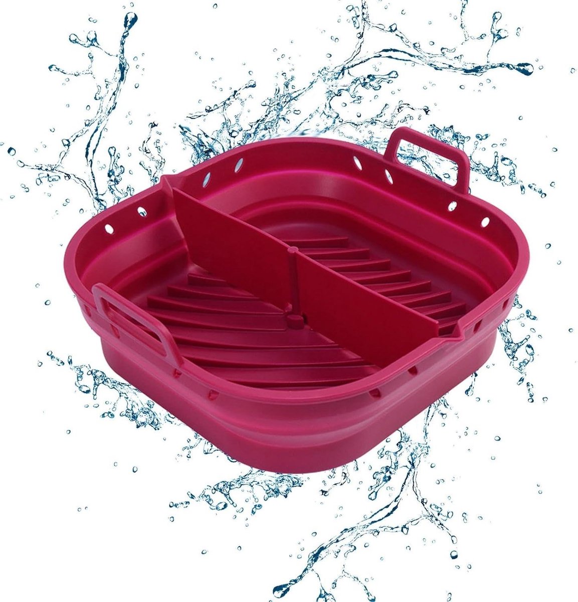 Bakplaat voor airfryer - Hittebestendige mand - Veilig koken - Opvouwbaar ontwerp - 23 cm breed - Rood