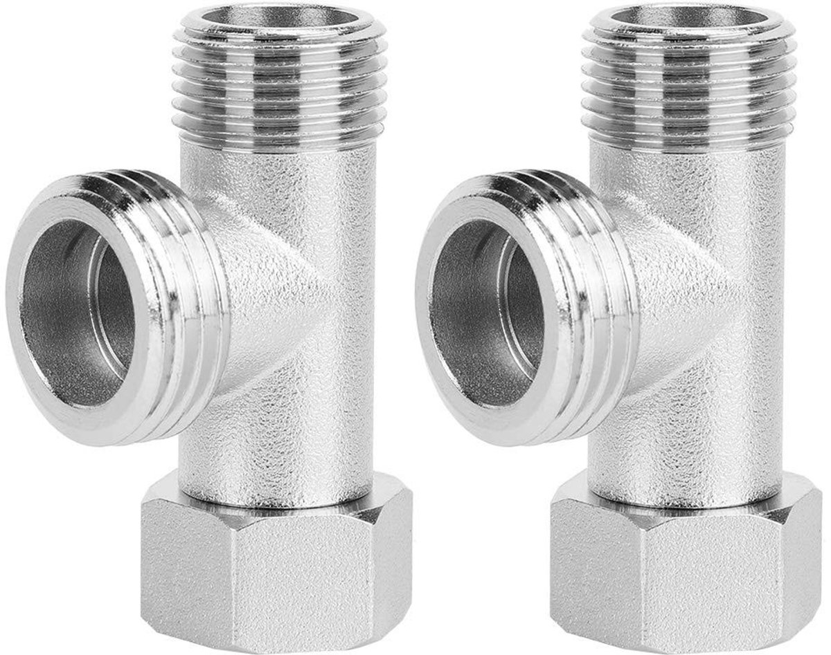 Dailygoods- WC-Omstelventiel 2 Stuks - Drieweg-Aansluitventiel - Koper/Vernikkelde Aansluiting - Beweegbare Slotmoer - 180 Graden Draaiend - Eenvoudige Installatie - Toiletventiel
