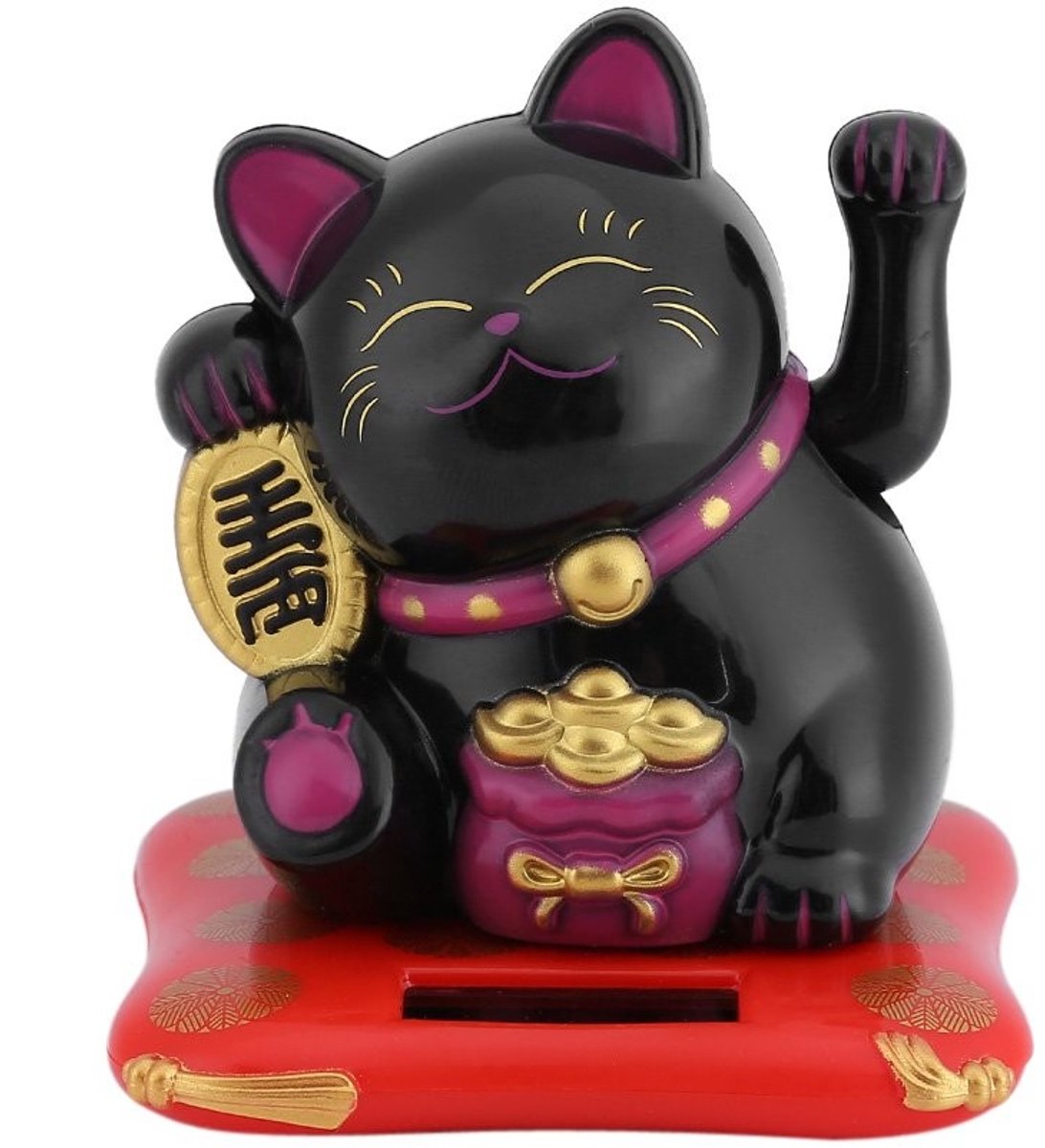 Dailygoods- Hoekkat Zonne-energie - Gelukkige Kat - Schattig Ontwerp - Duurzaam Kunststof - Bureau Decoratie - Afmetingen 7x6,5x7,5 cm - Gelukskat