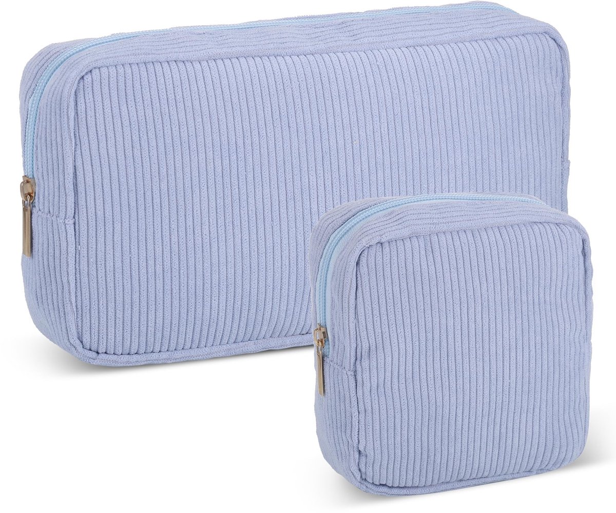 Dailygoods- Make-uptas Klein - Draagbare Make-uptas met Compartimenten - Corduroy Make-uptas - Make-uptas met Ritssluiting - Make-uptas voor Dames - Duurzaam en Praktisch - Cosmetica Tas