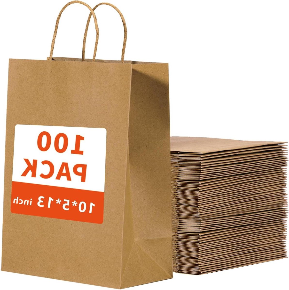 Cadeauzakken met handvat - Papieren draagtassen - Feestelijke presentatie - Gemaakt van gerecycled papier - 100 stuks - Bruin