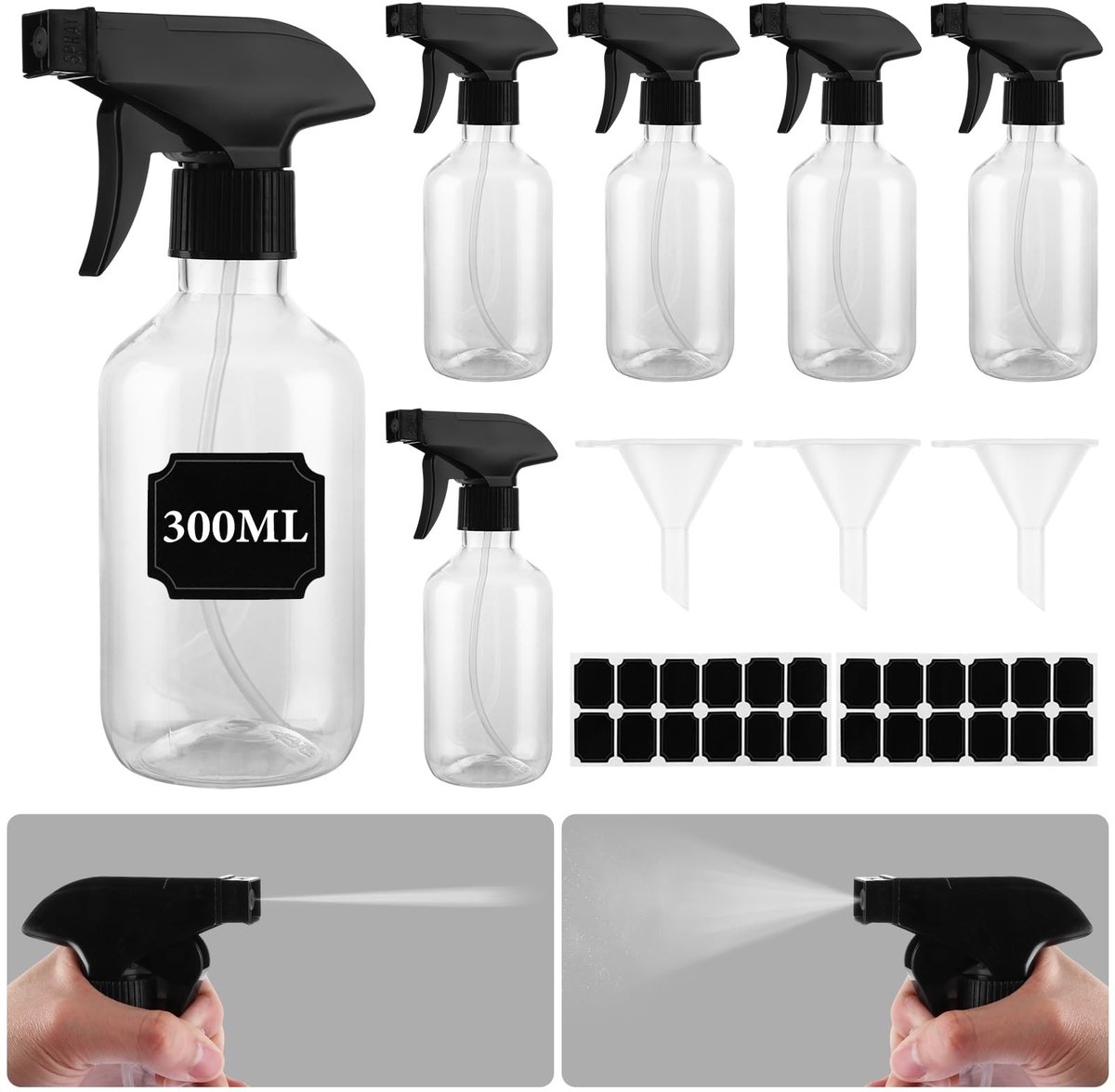 Dailygoods- Spuitfles Set van 6 - 300 ml Leeg - Verstelbare Sproeikop - Kunststof - Voor Huishouden en Planten - BPA-vrij en Duurzaam - Verstuiver