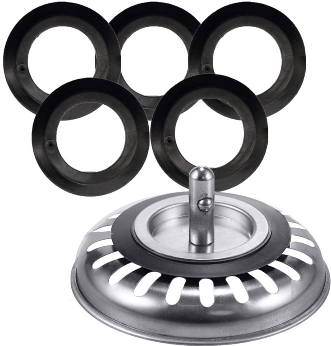 Dailygoods- Afdichtring Set van 5 - Rubber - Voor Gootsteenzeef - Ø 54 mm - Luchtdichte Sluiting - Corrosiebestendig Materiaal - Afdichtingsring