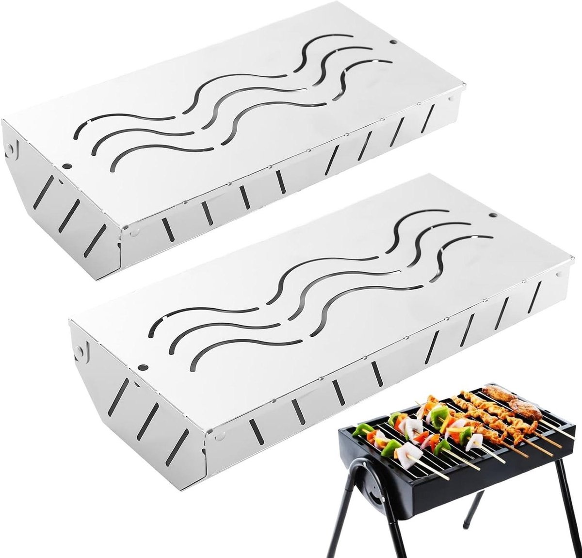 Rookoven Grill - Rookbox Roestvrijstaal - Smaak Verrijken - Scharnierdeksel Ontwerp - 2 Delig - Meerkleurig