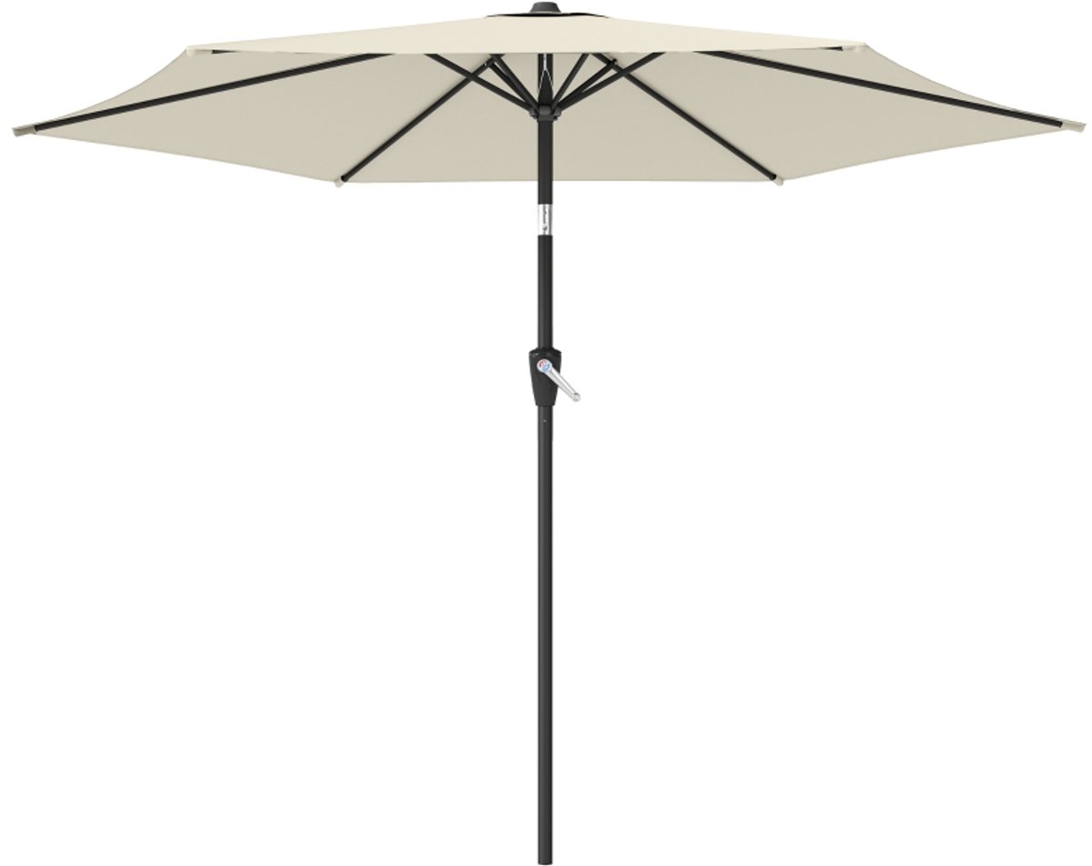 Premium Parasol - Tuinparasol met Draaihendel - Stokparasol - Ø270 x 219 cm - Strandparasol - Marktparasol - Kantelbaar & Verstelbaar - UV-Bestendig - Strand, Balkon, Terras & Tuin - Crèmewit