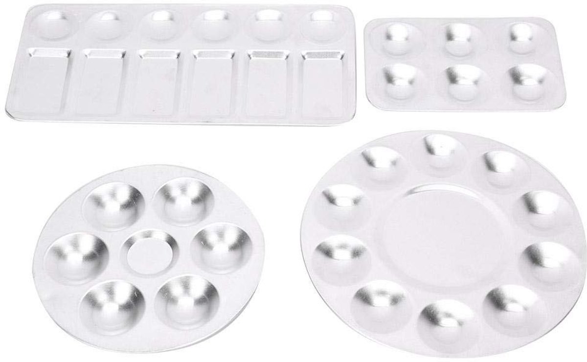 Dailygoods- Schilderijpalet 4 Stuks - Aluminium Verfdoos - Lichtgewicht - Geschikt voor Olie/Aquarel/Acryl - Ideaal voor Kunstlessen - Verfpalet