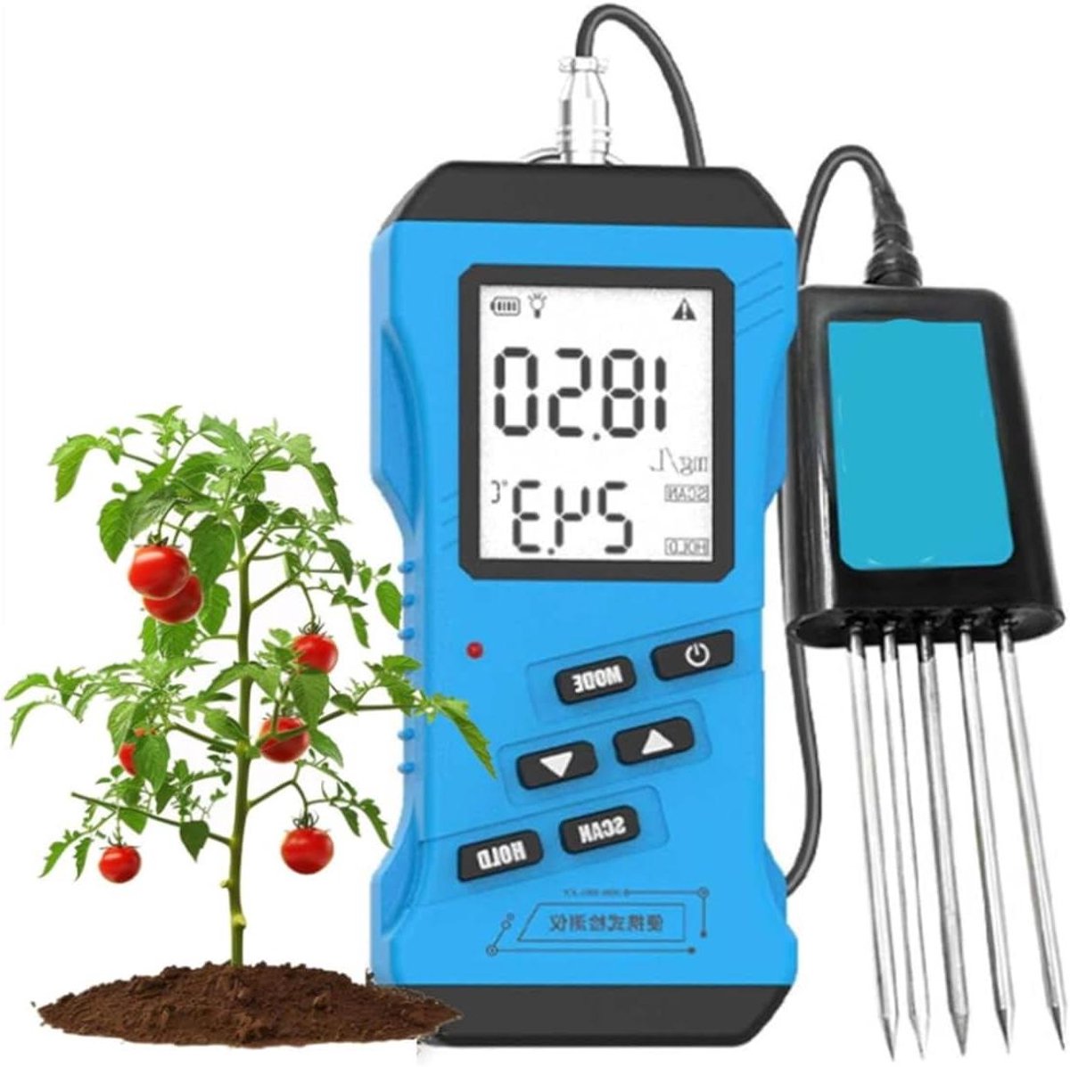 Bodemtester 7-in-1 - Bodemanalysator Vochtmeter - Plantenverzorging Optimaliseren - Meet NPK Vocht Temperatuur - 3-9 pH - Zwart