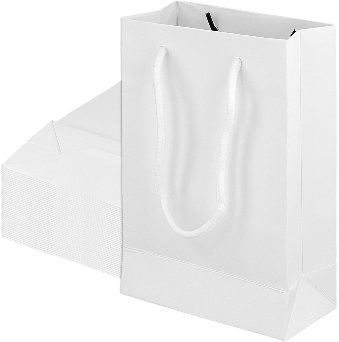 Dailygoods- Geschenkzakken 40 stuks - Witte Kartonnen Zakken - 19x13x6 cm - Glanzende Afwerking - Versterkte Basis - Touw Handvatten - Geschenkzakjes
