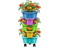 Stapelbare plantentoren - Verticale bloempot - Groenten kweken - Weerbestendig ontwerp - 275 cm hoogte - Wit