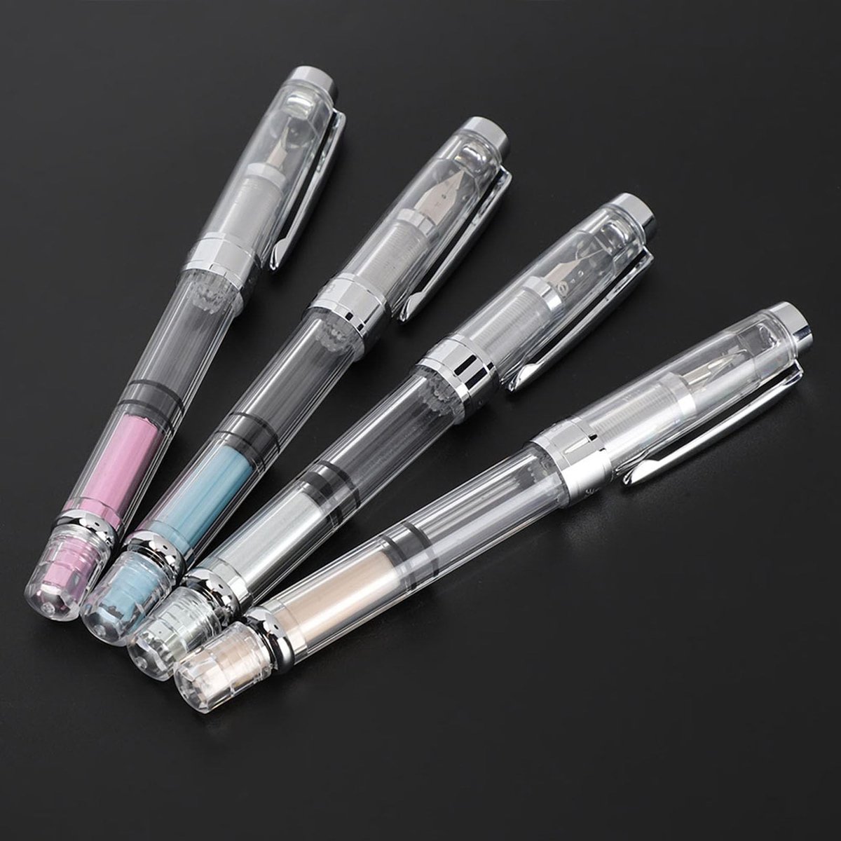 Dailygoods- Vulpennen Set van 4 - Transparante Antislip Pen - Fijne 0,5 mm Penpunt - Duurzaam Kunststof/Roestvrij Staal - Schrijflengte 600-800 m - Schrijfpennen