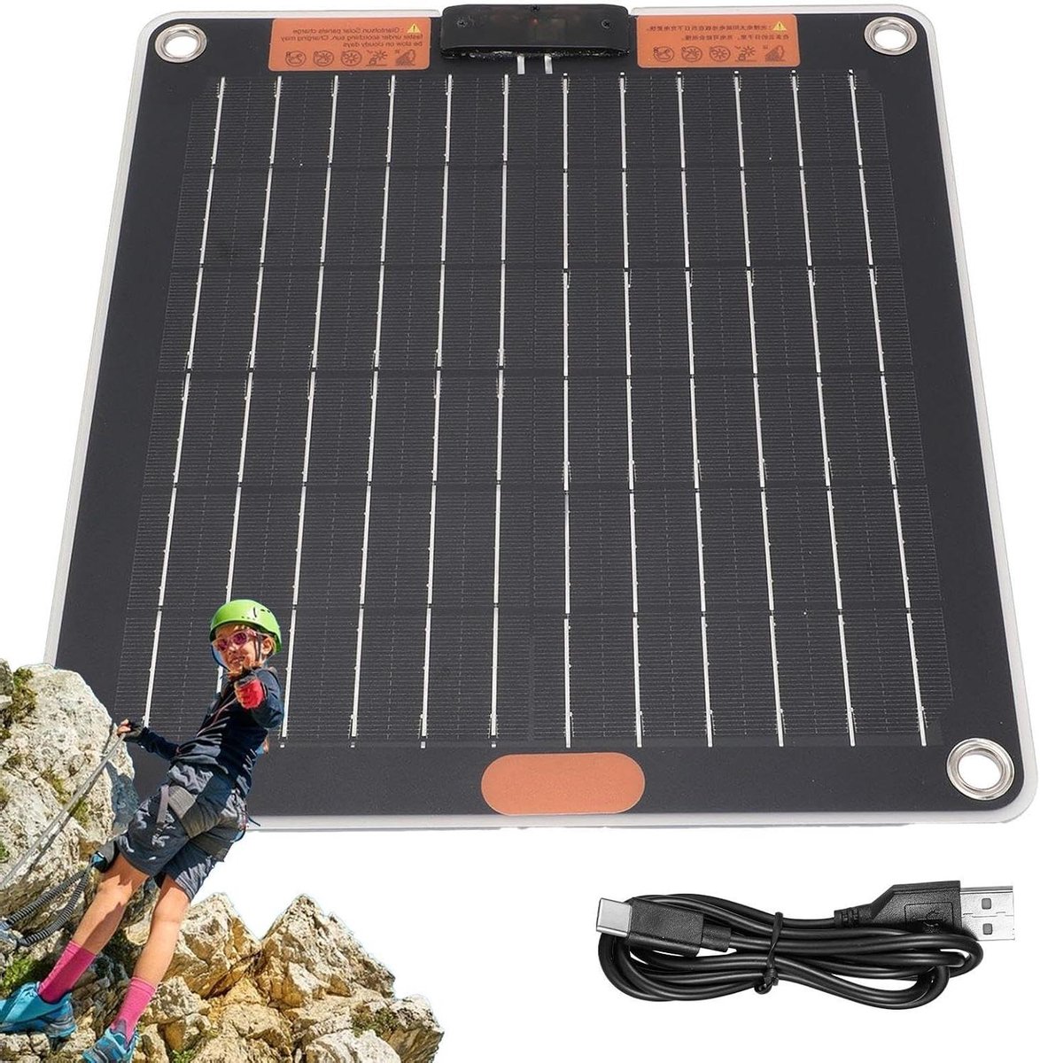 Draagbaar Zonnepaneel - Zonne Charger - Stroom Back-up - Twee USB Poorten - 30W - Zwart
