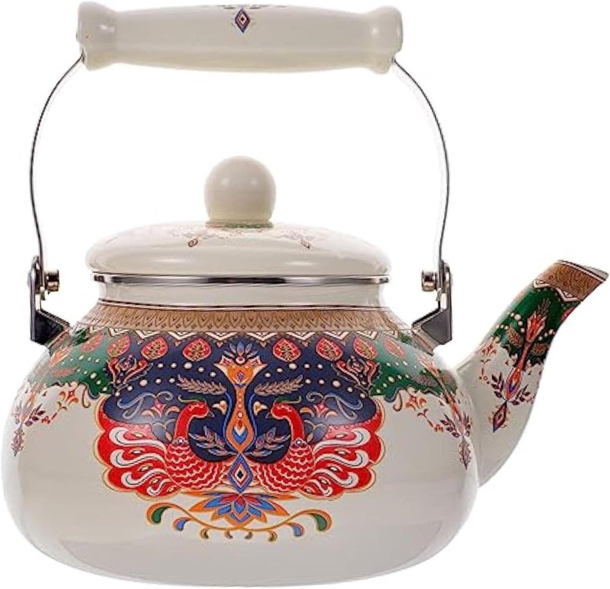 Emaillen Waterkoker - Theepot Kookplaat - Koffie en Thee - Vintage Bloemen Design - 2.5 Liter - Wit