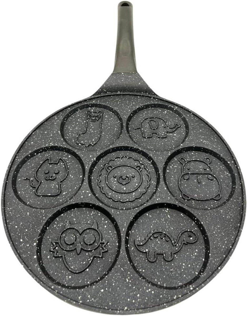 Mini Pannenkoekenpan - Koekenpan Dieren - Ontbijt Maken - Anti-aanbaklaag - 7 Kops - Zwart