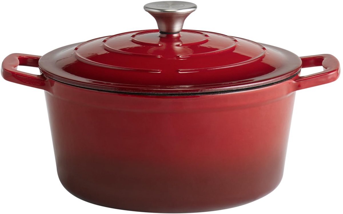 Stoof-Braadpan 5 stars dia 25xH11.5/17.5 cm ROOD-CREME 4.0 ltr.