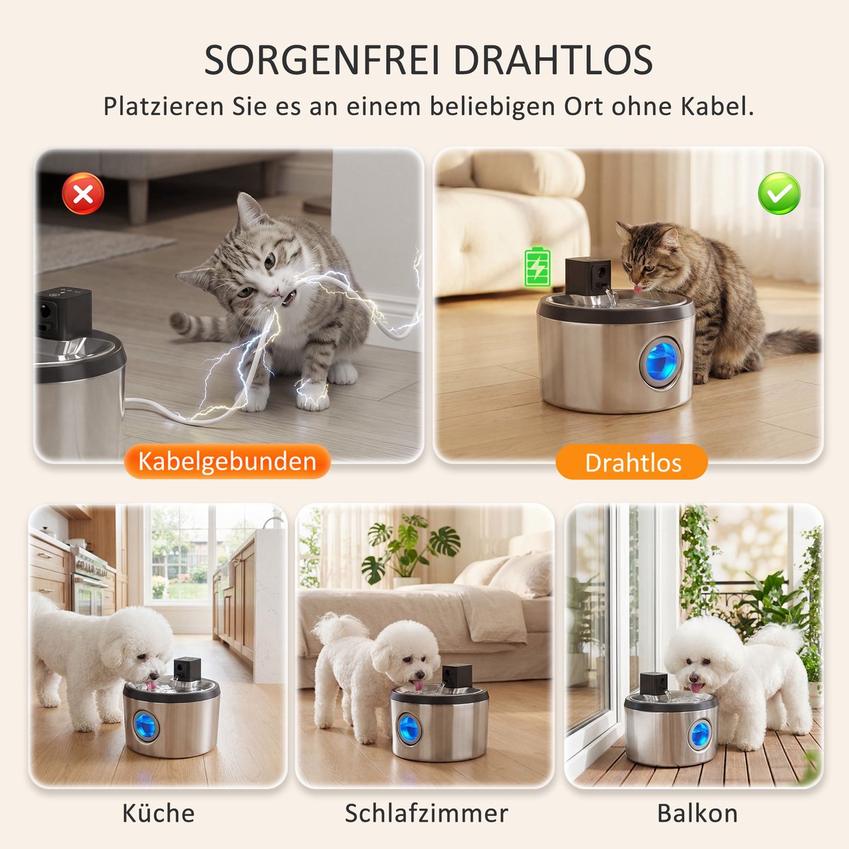 4 l draadloze roestvrijstalen kattenwaterfontein met bewegingssensor, 6 filters, dubbel filtersysteem, led, zilver thumbnail 6