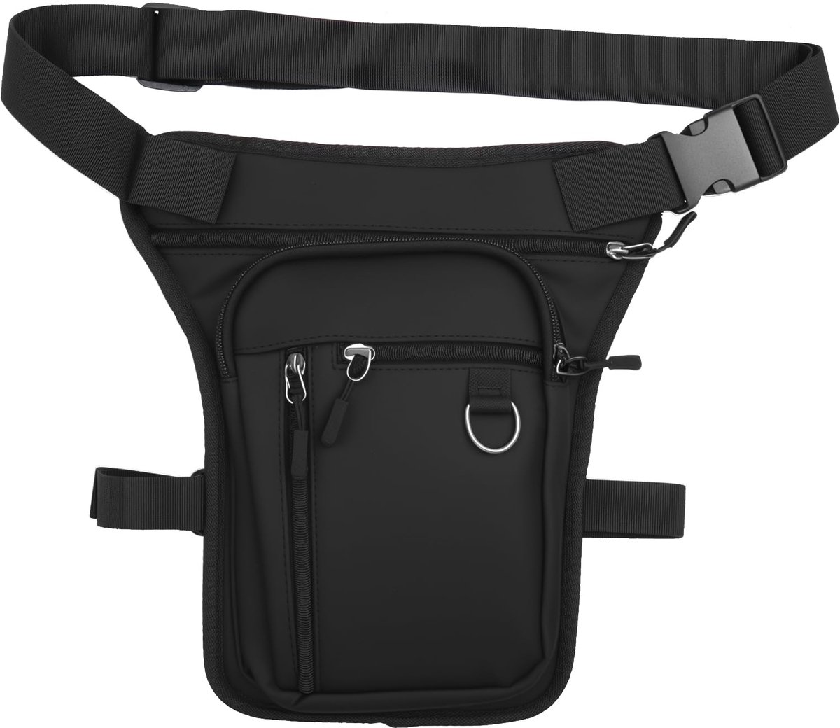 carmdering - Brostas - Waterdichte Heuptas - Motortas - Zwart, PU-leer, nylon voering, meerdere ritsvakken - Verstelbare taille- en beenriem - Voor motorrijden, wandelen, hardlopen en fietsen - Unisex - Cadeau voor reizen