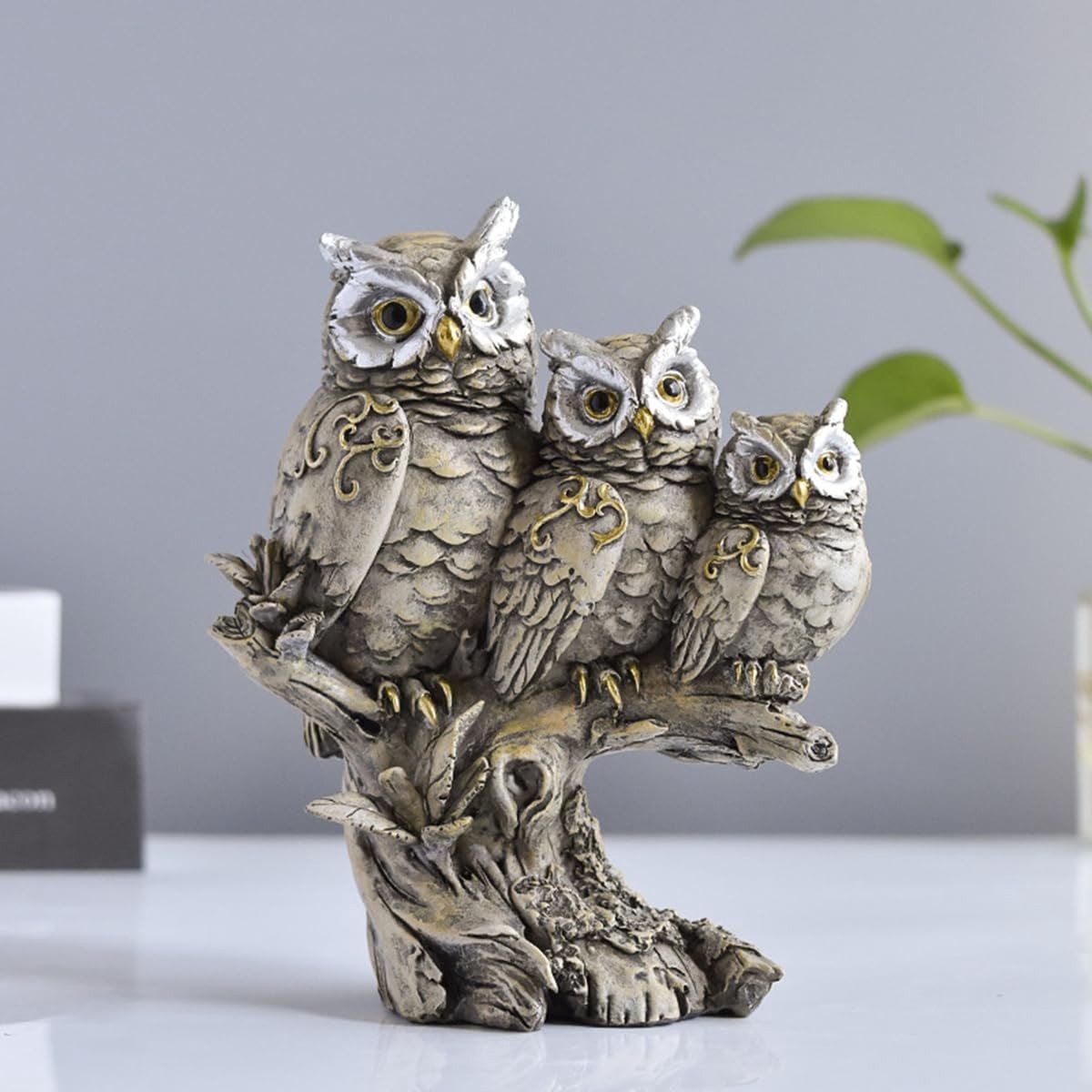 Dailygoods- Uilfiguur Handgemaakt - Uildecoratie - Sculptuur Ornament - Interieurdecoratie - Cadeau voor Uilenliefhebbers - Hoogwaardig Harsmateriaal 15 x 12 x 7 cm - Decoratiebeeldje