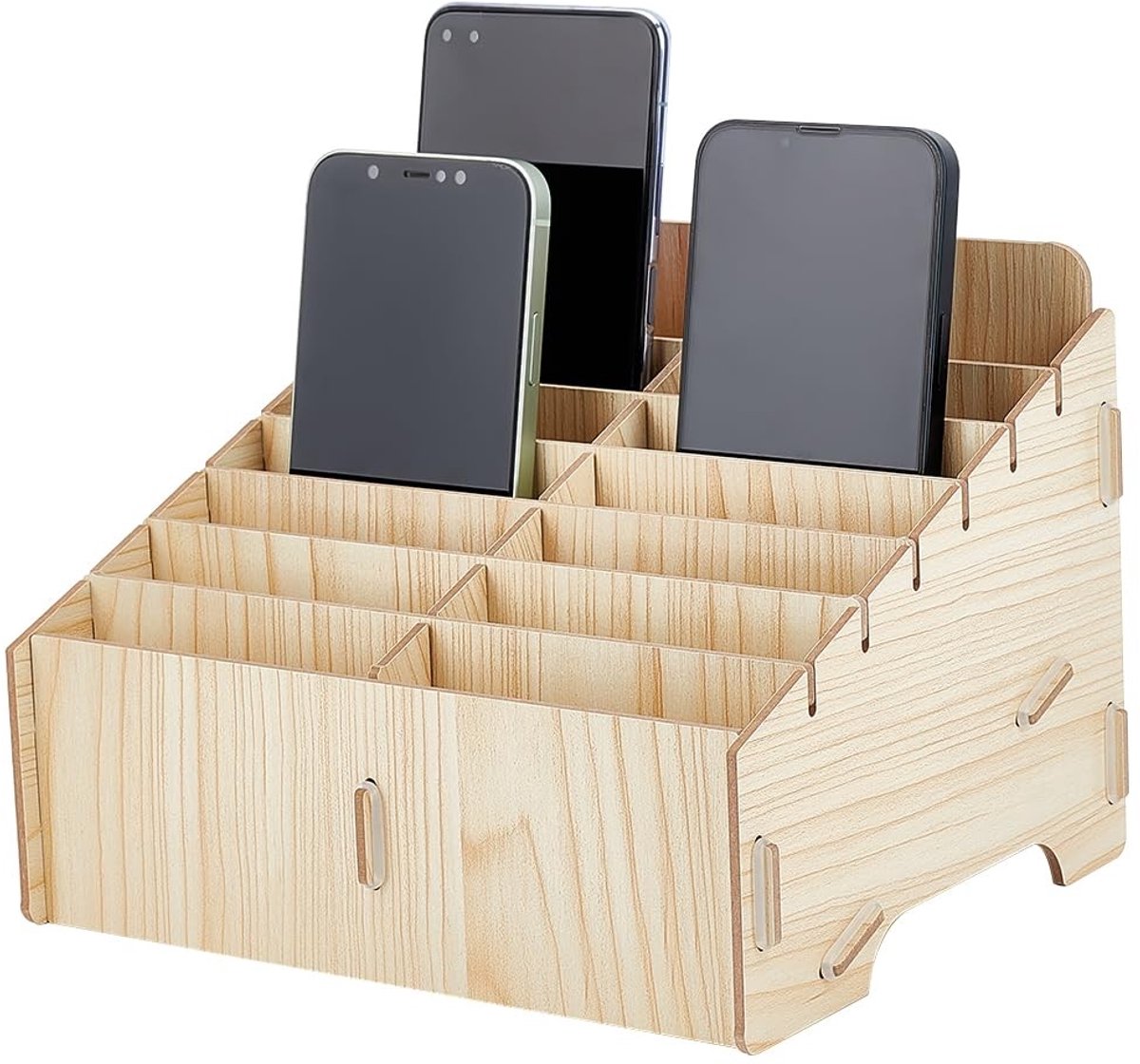 Dailygoods- Desktop Organizer 14 Compartimenten - Houten Opbergdoos - Multifunctioneel - Duurzaam - Tarwekleur - Hoogwaardig Materiaal