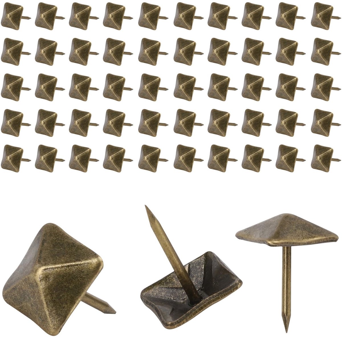 Dailygoods- Bekledingsspijkers 50 Stuks - Antieke Pinnen - Vintage Meubelspijkers - Decoratieve Nagels - Retro Messingkleur - Voor DIY Ambachten