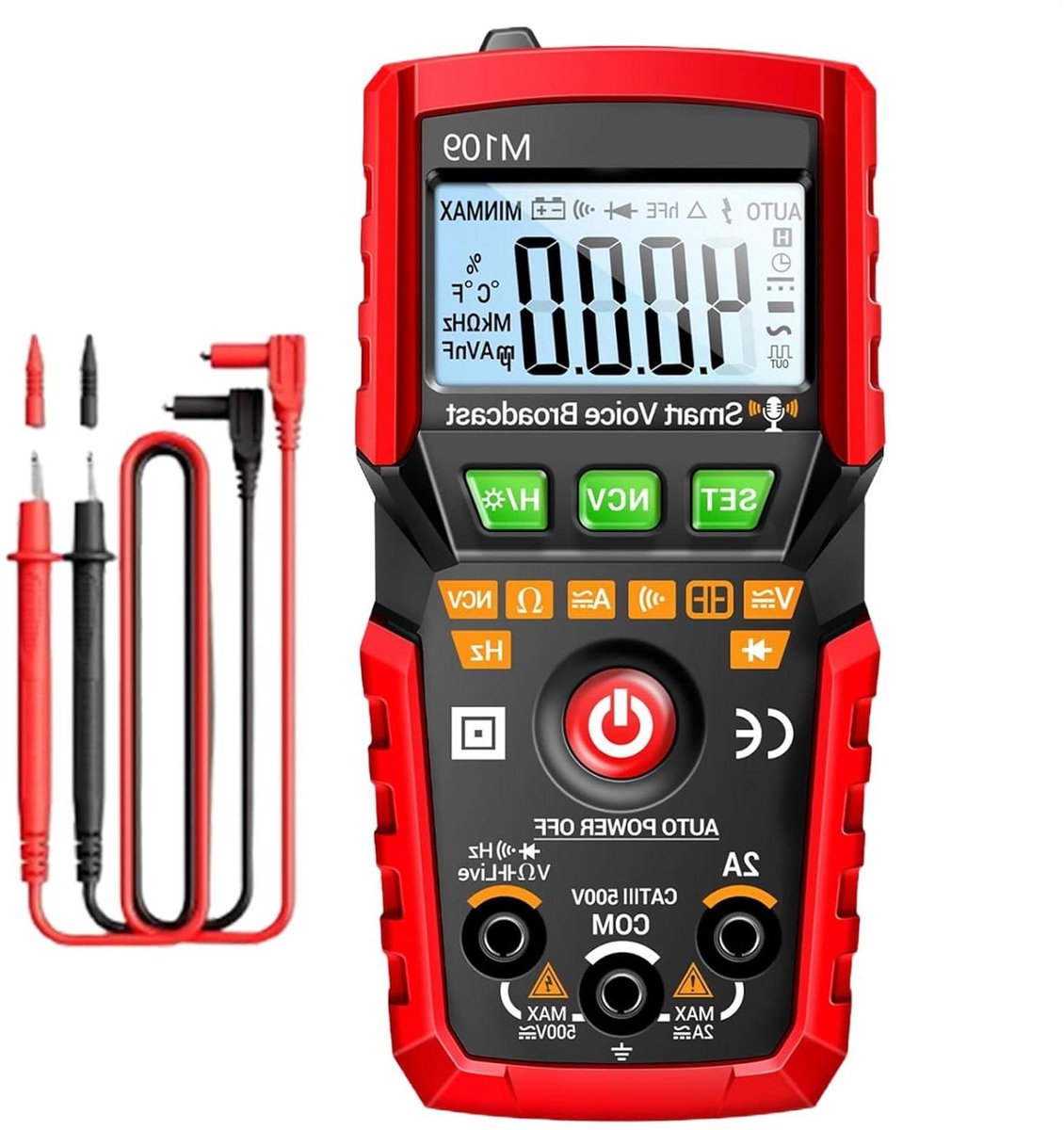 Digitale Multimeter - Meetinstrument Spanning - Elektrische Tests - Automatische Spraakuitvoer - 4000 Punten - Rood