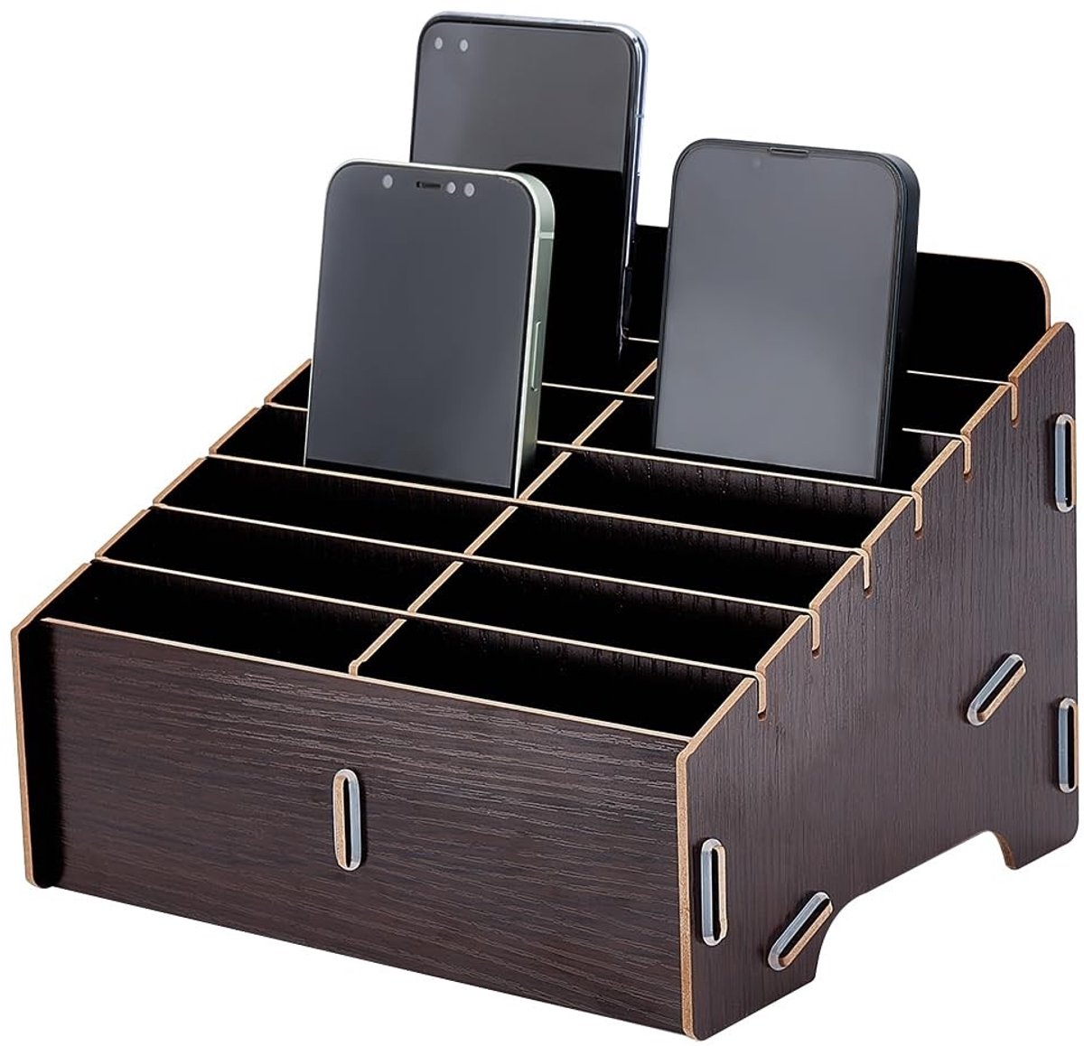 Dailygoods- Telefoonbox Afneembaar - Telefoonhouder - Desktopopslag - 14 Vakken - Houten - 218 x 176 x 150 mm