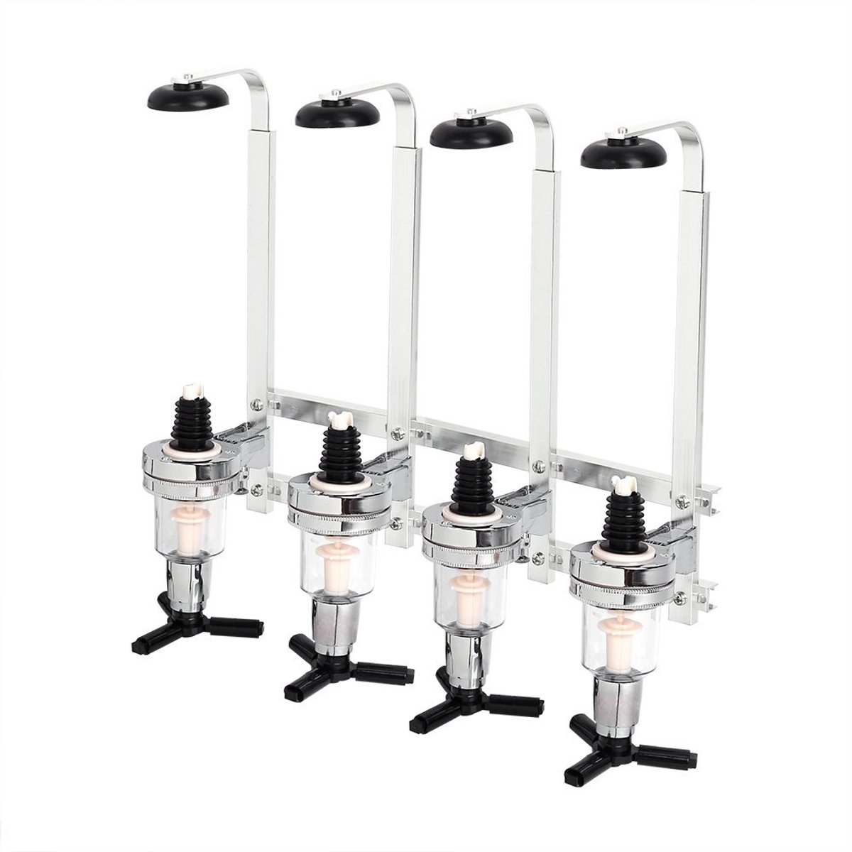 Dailygoods- Fleshouder Wandmontage - Drankdispenser - Drankportioneerder - Lekkagebestendig - 4 Flessen - 30 ml Dosering