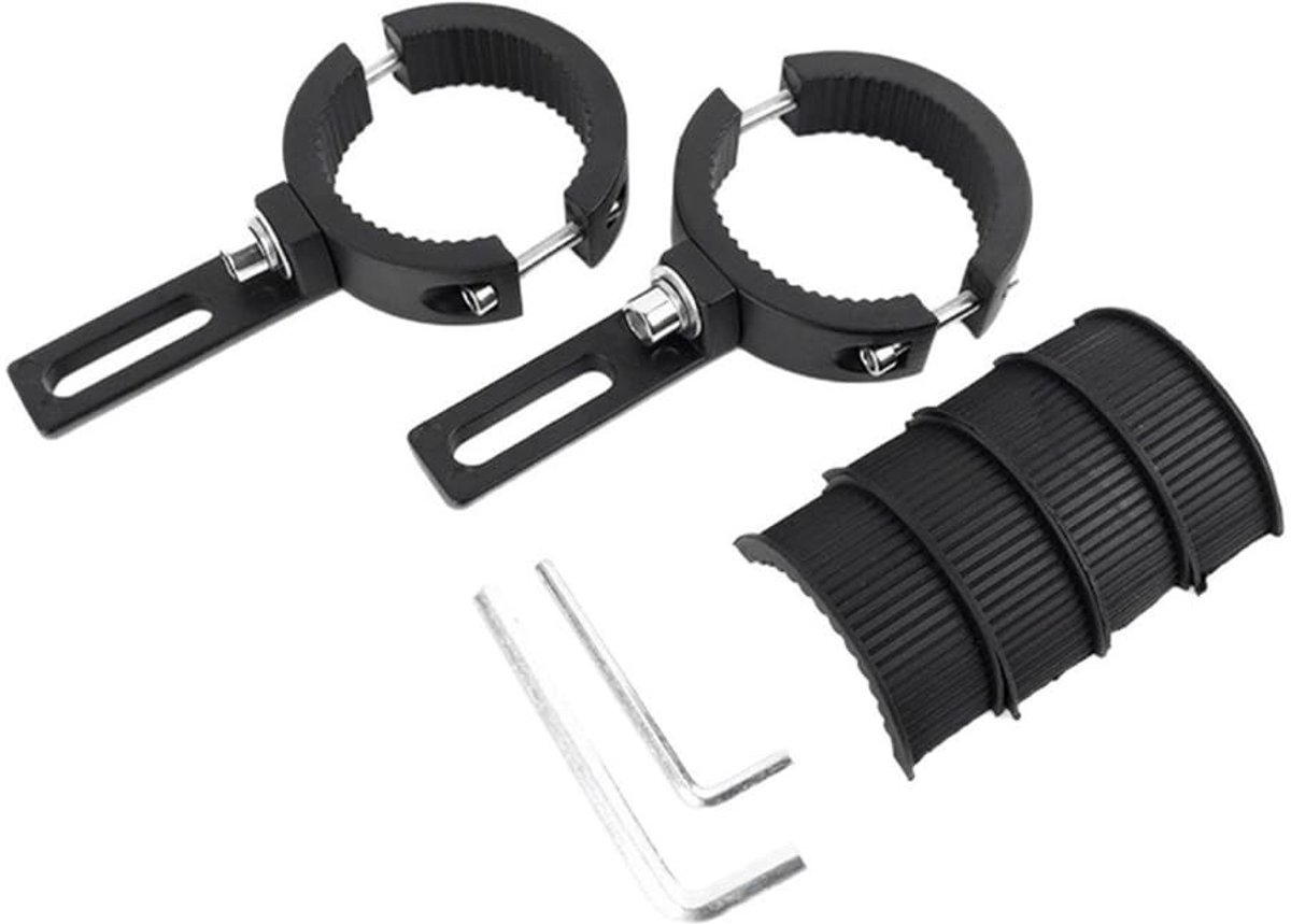 Dailygoods- Motorfiets Koplampbeugels Verstelbaar - 2-delige Set - Aluminiumlegering - Binnendiameter 38mm-60mm - Eenvoudige Installatie - Veilig Rijden in het Donker - Lampbeugels