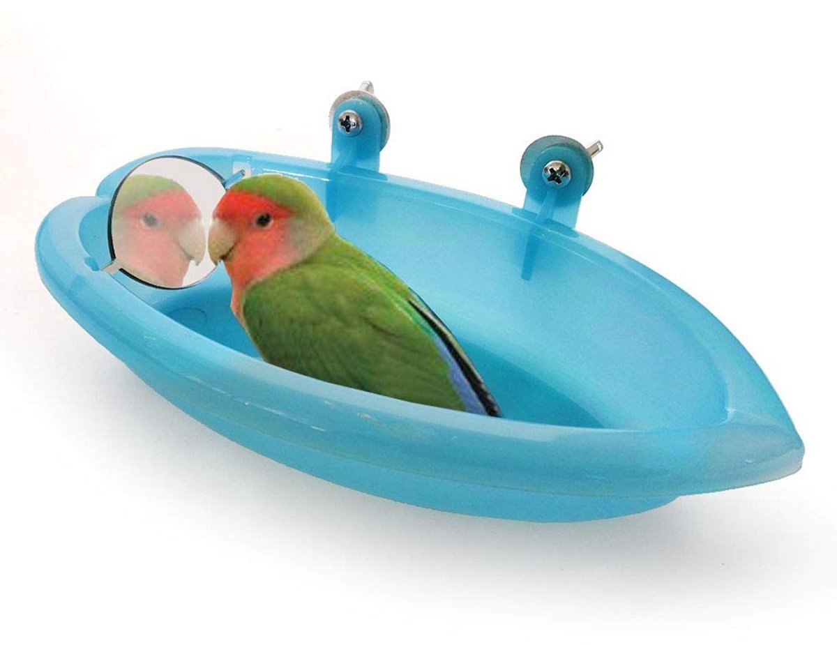 Dailygoods- Vogelbad met Spiegel - Vogelbadje Binnenkooi - Vogeldrinkschaal - Vogelbad Gemaakt van Duurzaam Kunststof - Robuust en Makkelijk te Reinigen - Geschikt voor Papegaaien - Vogeldouche