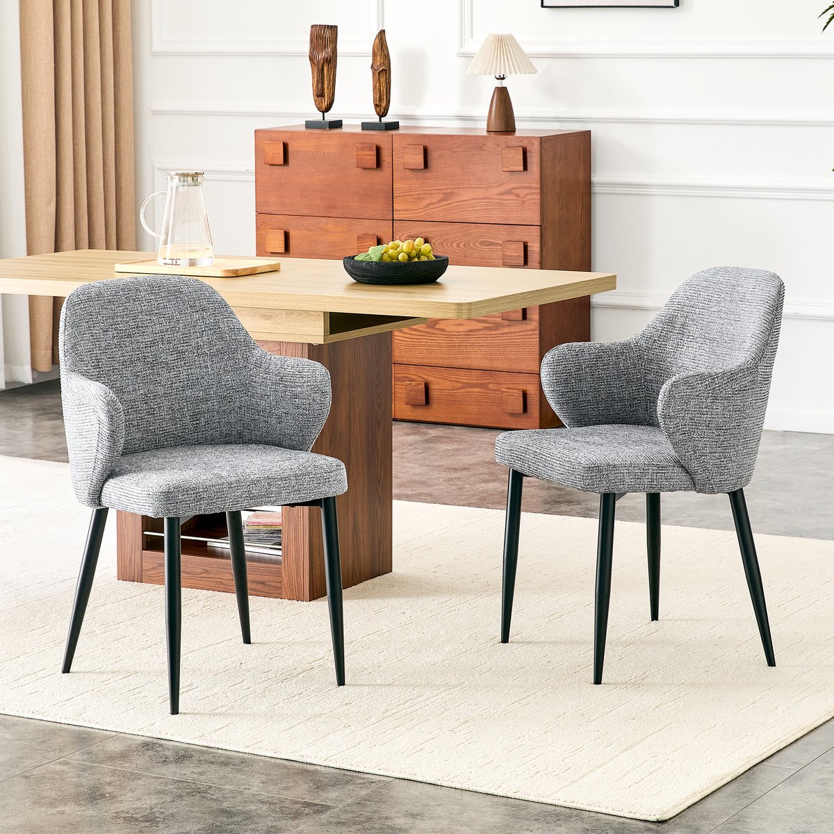 Clruro Eetkamerstoel - 2-delige set - brede omhullende rugleuning 83cm stoel - eetkamer - stof + metaal - grijs