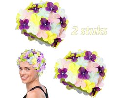 Badmuts - 2 stuks - Stretch Zwemmuts - Uniek 3D bloemblaadjesdesign - Fashion Dames Badmuts - Dames Badmut - Handgenaaide Badmuts - Cap Voor Zwemmen - Comfortabel om te dragen - one size - voor Zwembad, spa, strand, waterpark, douche, bad