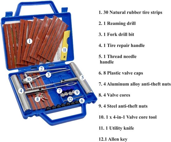 Reparatieset Banden - Platte Banden - Onderweg Repareren - 58 Delig - 730 Gram - Blauw — afbeelding 5