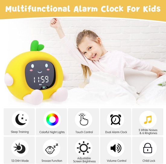 Kinderwekker Dag Nacht - Educatieve Wekker - Kind Leren Wakker Worden - Emoji en Kleur Indicatie — afbeelding 4