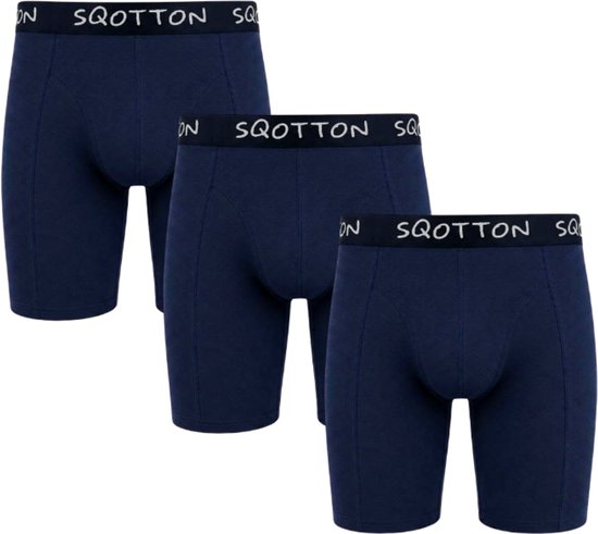 3-Pack SQOTTON® boxershort - extra lange pijp - Marineblauw - Maat XL